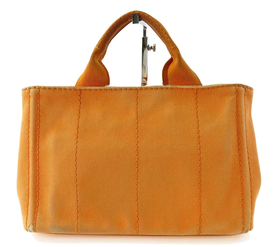 Подлинный PRADA Канапа оранжевый холст ручная сумка с короткими ручками сумочка #62206 - Изображение 3 из 4