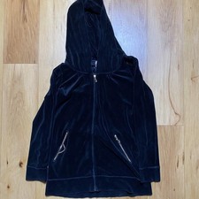 Juicy Couture Women's Black Velour Fabric Zip Up Hoodie Sweatshirt Size Large