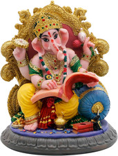 Indian God Ganesha Idol Statue - 5.4 H Ganesh Statue Sitting on Throne Murti Ind