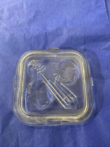 Federal Glass Square Refrigerator Dish Veggies Lid Only 4.25” X 4.25” Vintage