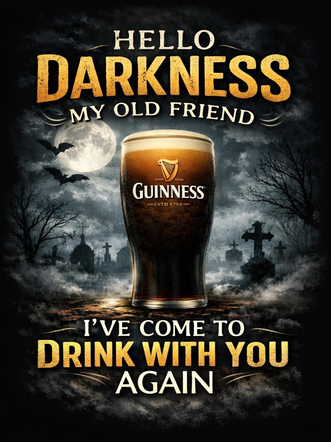 Hello Darkness Metal Tin Sign Plaque Guinness Pint Home Bar Man Cave Shed bar