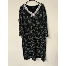 Carole Hochman M Heavenly Soft Black Floral Nightgown Crochet Lace Sleepwear