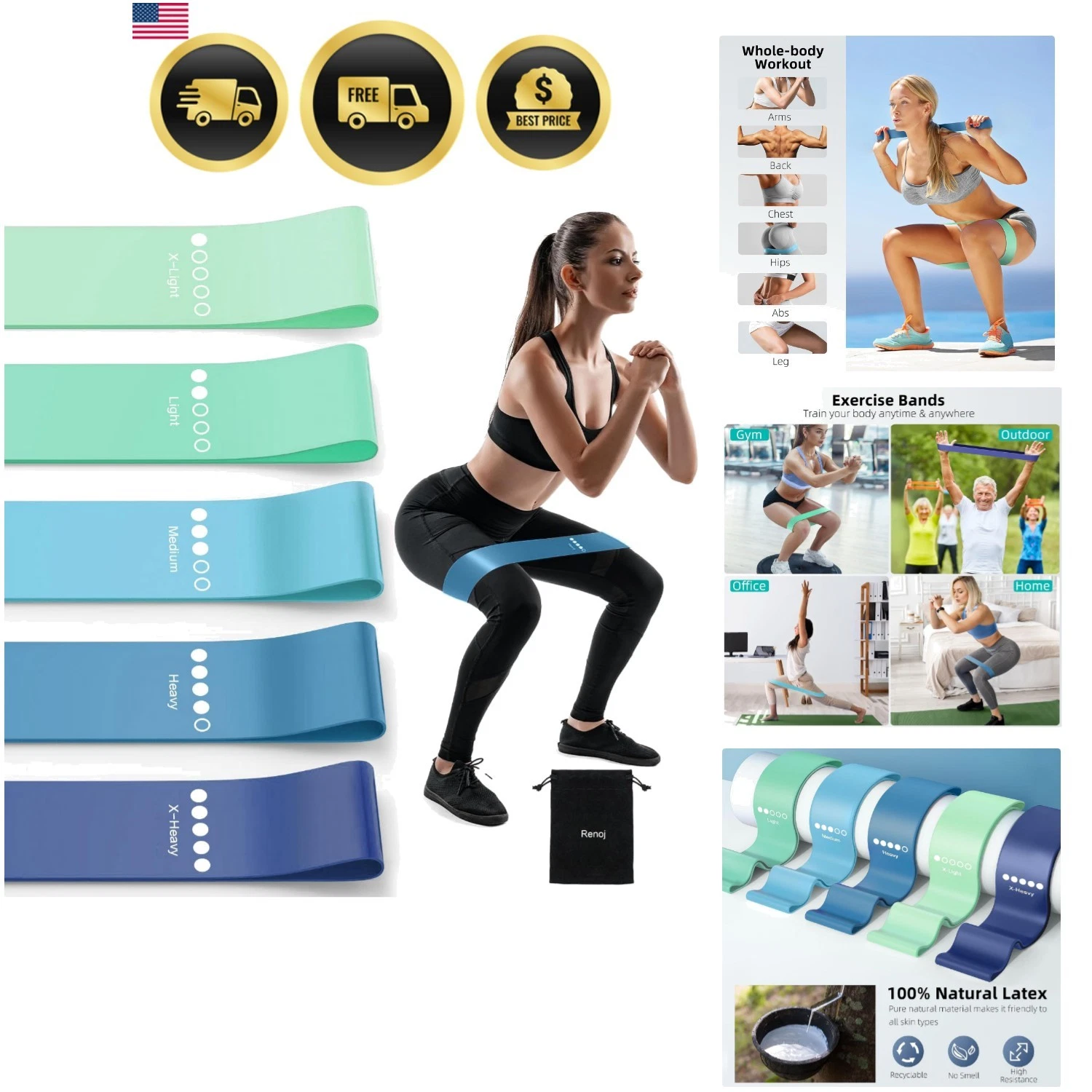 Resistance Bands for Working Out, 5-Pack Elastic Loop Exercise Bands for Stre...