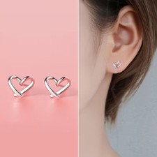 Silver Stainless Steel Heart Post Earrings Dainty Modern Classic Open Lghtweight