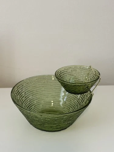 Vintage Anchor Hocking AVOCADO SORENO Pattern Large Chip and Dip Serving Bowls
