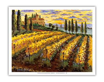 Sunset on the Vineyard Italy - Italian Villa Cypress Trees by Robin Wethe Altman