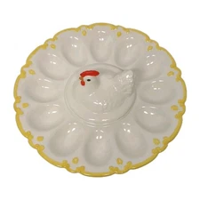 Vintage 1961 Chicken on Nest Egg Platter Hand Painted Scallop Farmhouse Signed