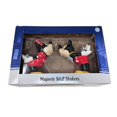 NEW Disney Mickey Minnie Mouse Kissing Salt Pepper Shakers Magnetic Ceramic