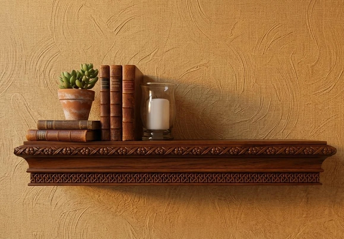 Hand-Carved Wood Floating Shelf | Rustic Farmhouse Mantel