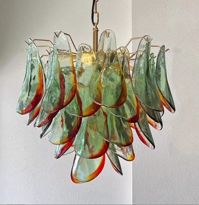 Murano Medieval Living Room Chandelier French Villa Green Petal Glass Lights