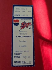 1992 Sacramento Kings Houston Rockets NBA Basketball Ticket. Carl's Jr.