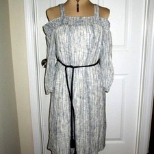 Jessica Simpson Maternity Small Off Shoulder Dress Blue White Lined Stretch NWT