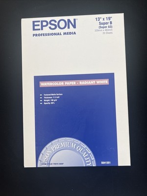 EPSON watercolor Paper   Radiant White. 13  X 19  Super B. (Super A3) 20 Sheets