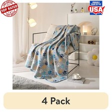 4 Pack Fleece Throw Blankets Paw Print Reversible Cozy Plush Home Decor New