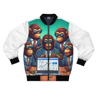Cool Monkey Business Bomber Jacket, Trendy Outerwear, Gift for Him, Casual Wear,