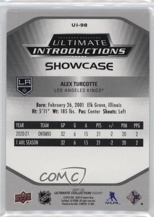 2021 Ultimate Collection Introductions Purple /5 Alex Turcotte #UI-98 Rookie RC - Image 2 of 2