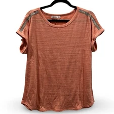 89th & Madison Rhinestone Knit Top Size Medium Short Sleeve Casual Bling Mature