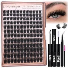 Geeneiya 200D Full Lash Clusters Kit Thick Extension 10-18mm Black 