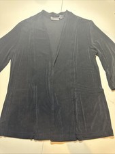 230. Chicos Travelers Slinky Black 3/4 Sleeve Cardigan Blazer Pockets Sz 1 US M