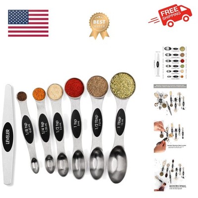 Magnetic Measuring Spoons Set Stainless Steel with Leveler, Stackable Metal T...