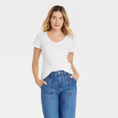 Women's Sensory Friendly Fitted V-Neck White - Universal Thread Size L