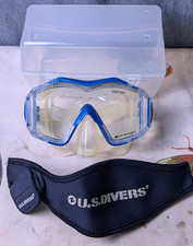 U.S. Divers Scuba Diving Snorkeling Mask Tempered Glass Blue Neoprene Strap