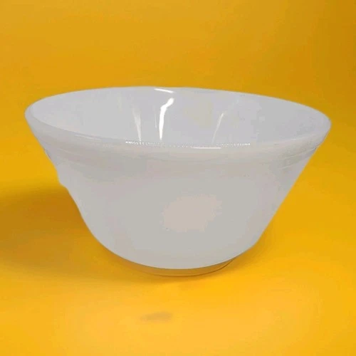 Vintage Federal Glass Milk Glass White Double Band 8" Mixing Bowl F Shield USA