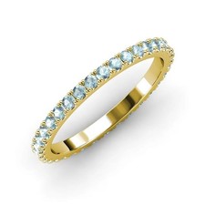 925 Sterling Silver Aquamarine Eternity Band Ring 2mm Round Yellow Gold Plated