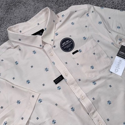 O'Neill TRVLR Traverse Shirt Mens Geometric Stretch Cream UPF 50 Medium NEW