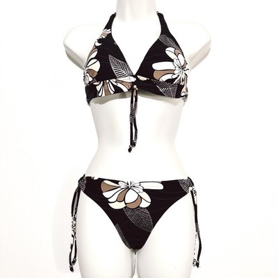Seafolly Bikini Set Size 8 Bottom & 10 Top Black Flora Print Swimwear Swimsuit