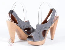 Lanvin Canvas Slingback Wood Heel Platform Pumps Sz 9.5-10 US / 41 EU $1100 NWOB
