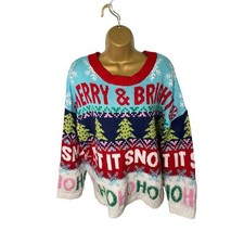 33 Degrees Oversized Ugly Christmas Sweater Fuzzy Knit Graphic Multicolor M