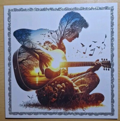 3D-Grusskarte °Mann mit Gitarre° Männerkarte Geburtstag Handarbeit NEU