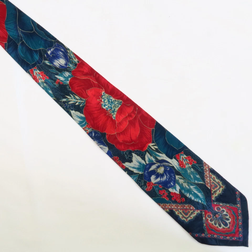 Corbata estilo bandana floral azul rojo vintage Fratelli 59x3,75 parche intrincado Foto 2 de 4