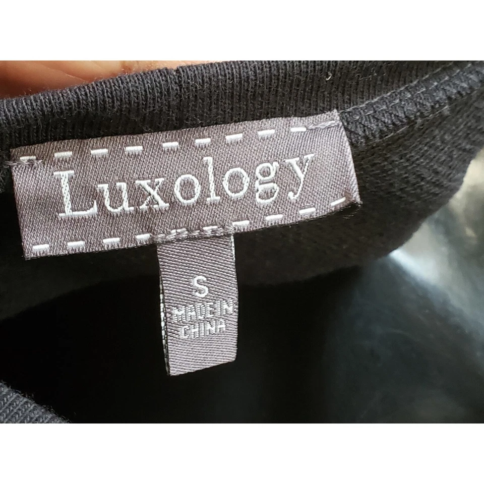 Vestido recto Luxology hasta la rodilla para mujer pequeño negro a rayas algodón cuello redondo Foto 4 de 4