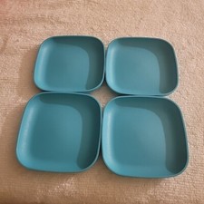 4 Tupperware Lt. Turquo Kids Tuppertoys Mini Toy Plates 4" Square 1502 Excellent
