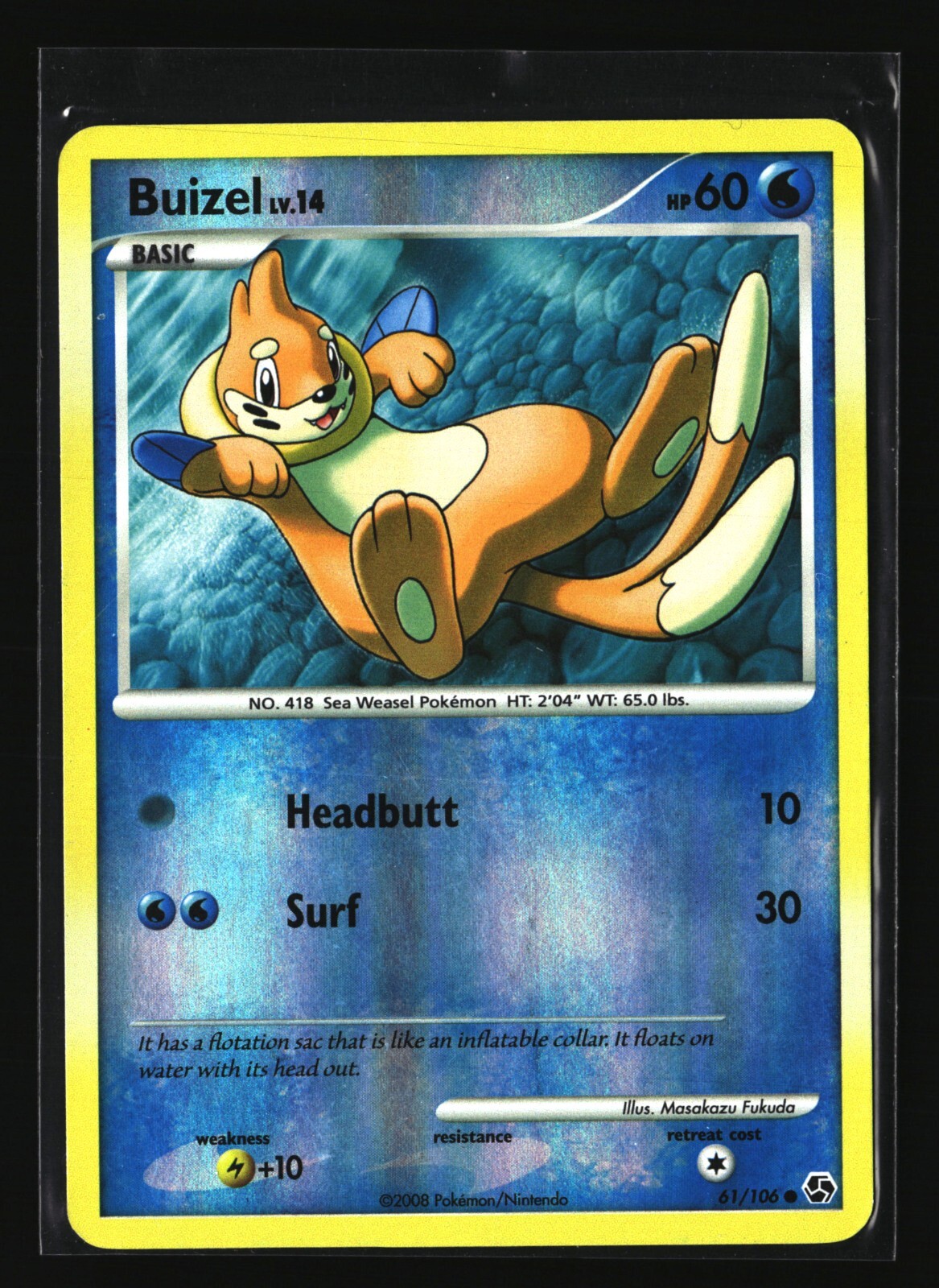 Pokemon BUIZEL 61/106 Reverse Holo (2008 Great Encounters) LP/Light Play