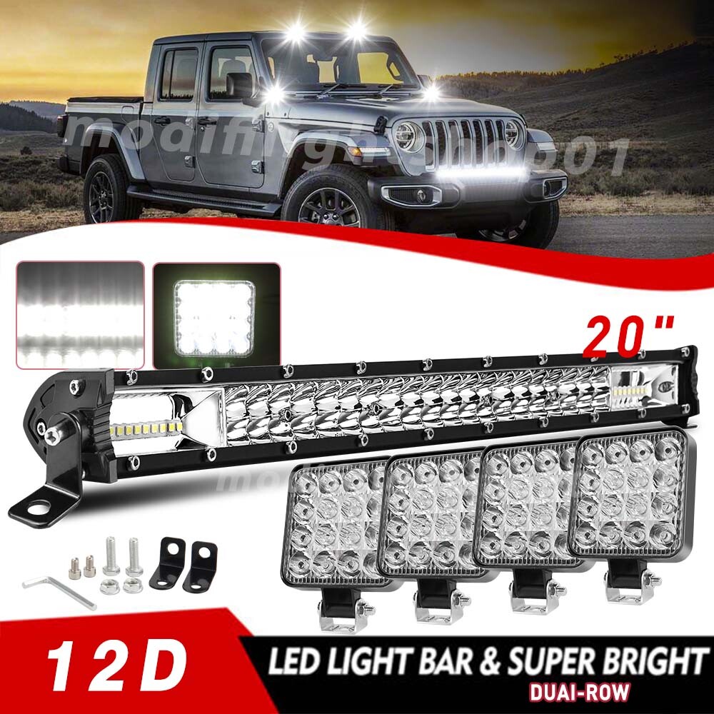 20'' led light bar Lower bumper + 4x 4'' Pods For Jeep Wrangler JK Driving 07-15