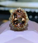 2Ct Oval Cut Natural Morganite Halo Engagement Ring 14K Rose Gold Silver Plated