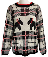 Vintage 80's Scottie Dog Sweater Medium Black Red White Plaid Intarsia ChrisAnn