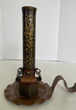 unique antique Arts and Crafts era hand hammered copper & brass candle holder