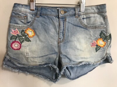 Mayoral boutique embroidered boho fairy flower Jean shorts size 12 
