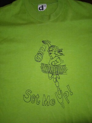 VINTAGE 70s GREEN 50/50 SINGLE STITCH XL SET ME UP SHIRT DOWNERWEAR VOLLEYBALL 