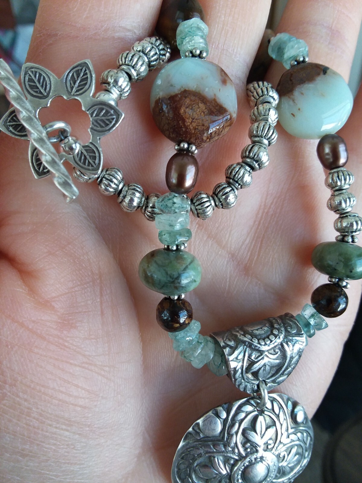 Fine Artisan Silver Gemstone Statement Necklace &… - image 3