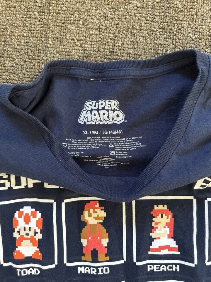 SUPER MARIO BROS. PIXEL CHARACTERS T SHIRT. NAVY BLUE. Size XL eBay