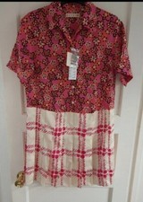 BNWT UNIQLO MARNI PINK CREAM RETRO FLORAL PLEAT SATIN SHIRT DRESS SIZE 10/12