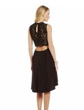 NWT $128 Chelsea & Violet Anthropologie Black Open Back Lace Hi Lo Dress Size S