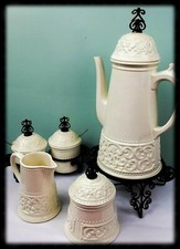 Vtg Georges Briard 1950s Victorian Tea Set Rare Antique Milk Glass Complete Set