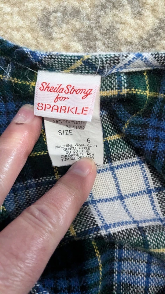 VTG Plaid Ruffle Holiday Dress Girls Size 6 Sheila strong Sparkle Blue Green - Image 3 of 4