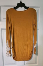 Yellow/Gold Boutique Style Tunic Top Small W/ Lace Accents On Arms